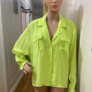 Amanda Uprichard Neon Green button shirt long sleeve